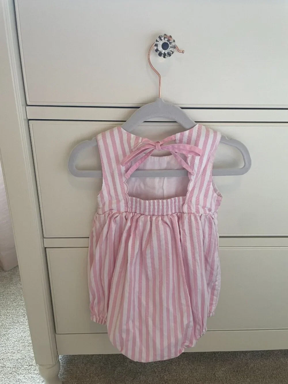 Bella Bliss Pink and White Striped Scalloped Cut Out w Tie Bubble Size 12 Months